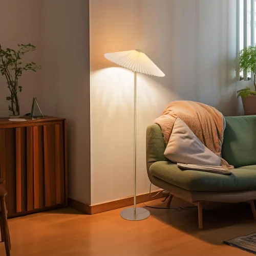 Vista 3 de KUNJOULAM Lámpara de pie plisada, lámpara de pie de poste, lámpara alta de diseño simple con pantalla de tela, lámpara de pie para sala de estar