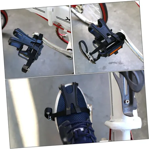 Vista 2 de BESPORTBLE Correa para pedal de bicicleta, clip de nailon para el dedo del pie para carretera montaña negro agujero reflectante ajuste pedales