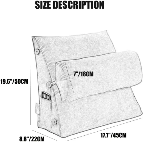 Vista 7 de Almohada triangular para lectura y dormir en forma de cuña con almohada ajustable para el cuello, soporte para cuerpo, espalda, lumbar, uso en cama
