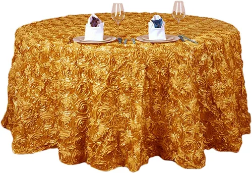 Vista 3 de Mantel de satén 3D con rosetas elevadas para fiestas, camino de mesa para bodas, fiestas, comedor, mantelería, manteles redondos de 47 pulgadas
