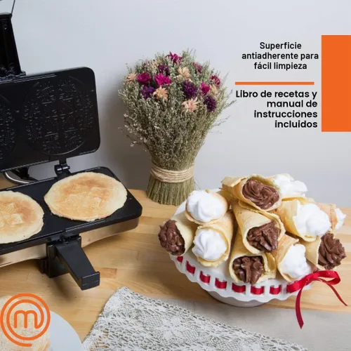 Vista 2 de MasterChef Krumkake Baker-prepara 2 pizzelas caseras como galletas de cannoli
