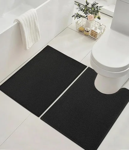 Vista 11 de YIHOUSE Juego de 2 tapetes de baño ultrafinos de secado rápido, tapete de baño absorbente para baño, antideslizante, lavable a máquina (beige)