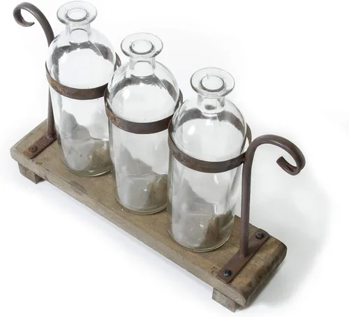 Vista 2 de Juego de floreros rústicos con soporte de estante botellas de vidrio para decoración de centros de mesa