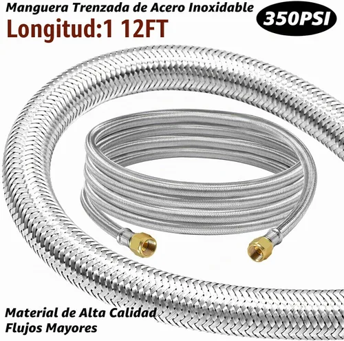Vista 4 de Extensión de manguera de propano trenzada de alta presión de 12 pies con acoplamiento de conversión de brida de 3/8" a NPT hembra de 1/2", NPT macho