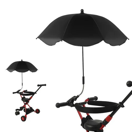 Vista 12 de Sombrilla para cochecito de bebé, paraguas universal de 14 pulgadas con abrazadera, parasol ajustable de 360 grados, paraguas para carrito