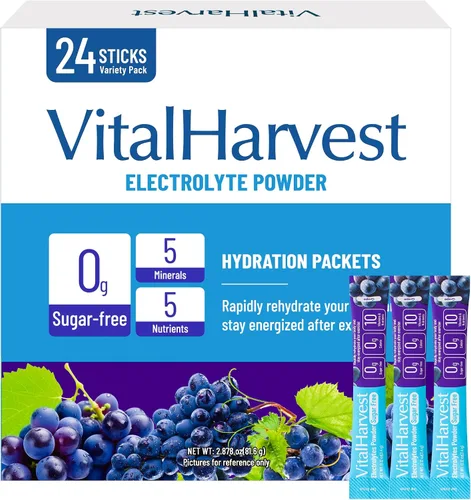 Vista 12 de VitalHarvest 24 Sobres de Polvo de Electrolitos Sin Azúcar Paquetes de Hidratación Mezcla de Bebida IV Diaria Líquida para Hidratación Rápida, Bajo