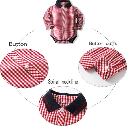 Vista 3 de Kimocat Conjunto de ropa para niños pequeños camisa a cuadros y pantalones con tirantes