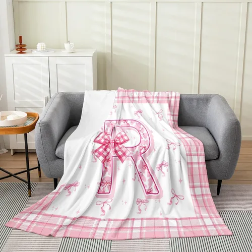 Vista 14 de Erosebridal Manta de franela con inicial de letra B, manta de forro polar con lazo rosa, 40 x 50 pulgadas, bonitos lazos del alfabeto, manta