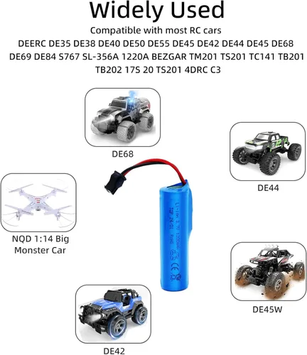 Vista 3 de Batería de iones de litio de 3.7 V de 1200 mAh – Paquete de 2 baterías recargables SM-2P enchufe con 2 cables de carga USB para coches de control