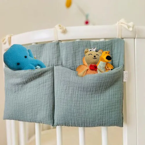 Vista 3 de Surakey Organizador colgante de pañales para bebé, apilador de pañales, bolsillo para cuna de bebé con correas, organizador de bolsa