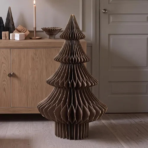 Vista 6 de Spiareal Árbol de Navidad de papel de panal extra grande de 2 pies de color Blanco beige