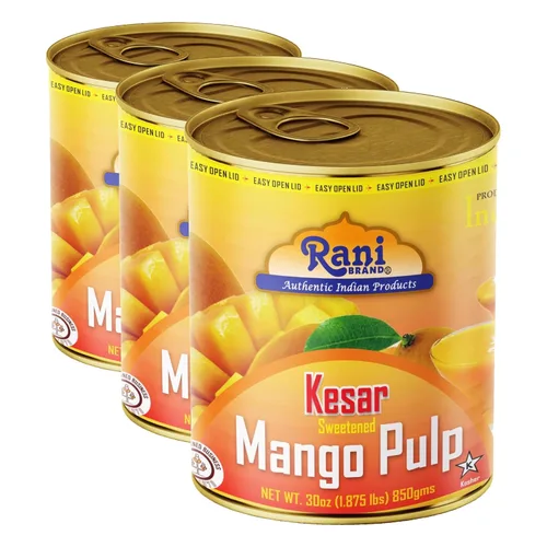 Vista 16 de Puré de pulpa de mango Rani (hace batidos de mango Lassi) Alphonso endulzado 30 onzas (1.875 libras) 29.98 oz ~ Kosher Todo natural Sin OMG