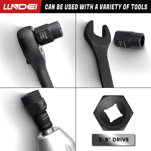 Vista 7 de LLNDEI Kit extractor de pernos, 15 piezas de extracción de tuercas peladas fáciles de sacar con accionamiento de 3/8 pulgadas, acero CR-MO