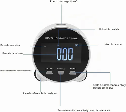 Vista 5 de Cinta métrica digital, pantalla LCD electrónica de larga distancia de 656.2 pies, batería de 260 mAh, herramienta de medición de distancia