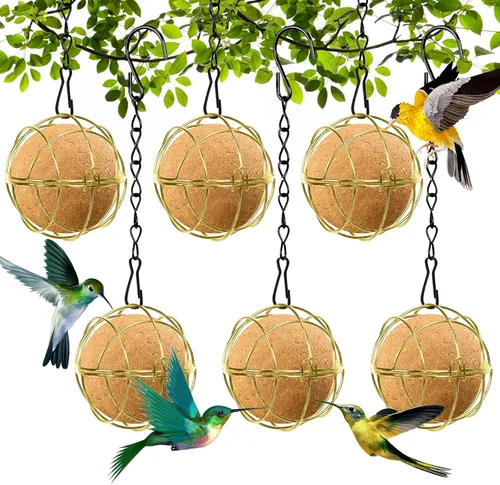 Vista 10 de Longzhuo 6 comederos metálicos para colibríes para colgar en exteriores, bola redonda de sebo a prueba de ardillas, regalos de observación de aves