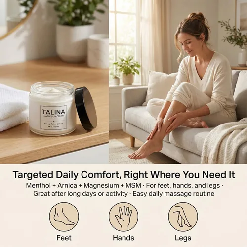 Vista 4 de TALINA Loción para aliviar los nervios, crema de cloruro de magnesio, crema neuropatía para pies y piernas con árnica montana, extracto de aloe