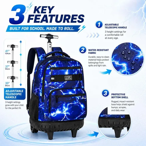 Vista 3 de Mochila con ruedas para niños, bolsa de libros con ruedas para hombres Azul