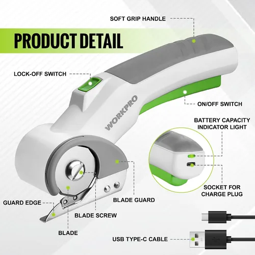 Vista 7 de WORKPRO Tijeras eléctricas inalámbricas con 2 cuchillas y tijeras eléctricas inalámbricas WORKPRO