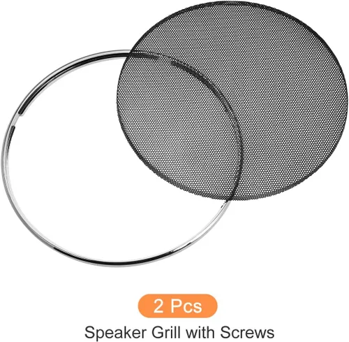 Vista 6 de Cubierta de rejilla de altavoz de malla negra, protector de parrilla de subwoofer [para audio doméstico DIY] - Marco de tono plateado de 6.5