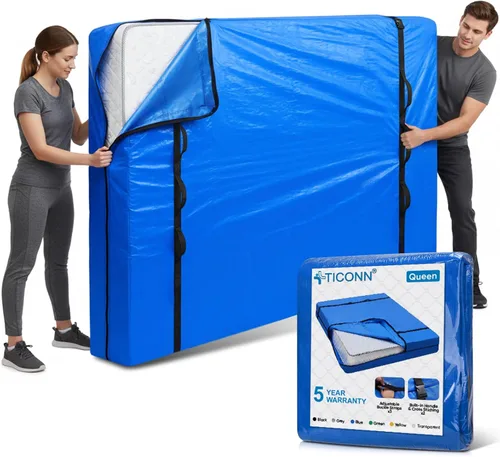Vista 18 de TICONN Bolsas para colchón para mudanza, bolsa de almacenamiento de servicio pesado para colchón Full XL con asa perimetral y hebillas ajustables