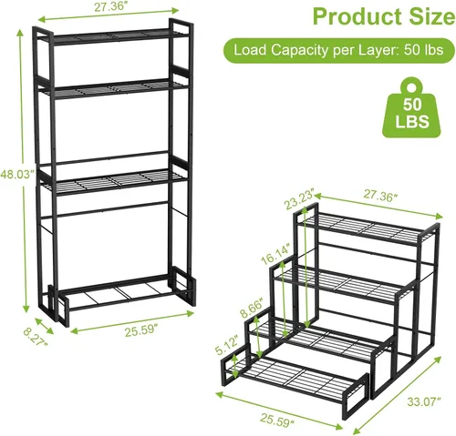 Vista 3 de VyGrow Soporte para plantas, soporte apilable para plantas de 4 niveles, estante escalable resistente para plantas altas para interiores y negro
