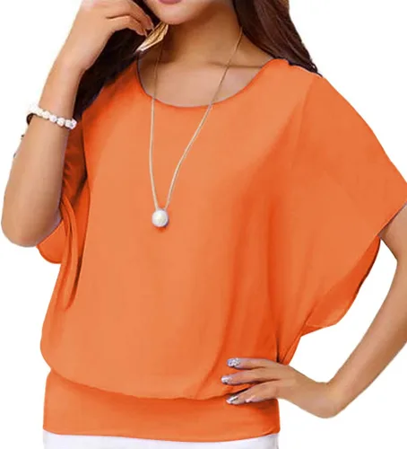 Vista 5 de VIISHOW - Blusa de gasa y de manga corta para mujer, estilo holgado y casual Negro
