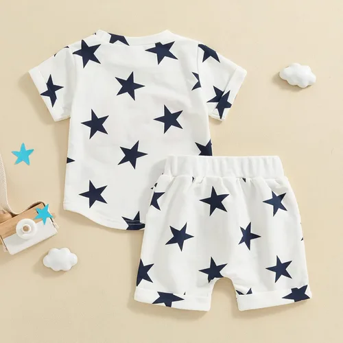Vista 4 de Conjunto de camisa y pantalones cortos de estrellas para el 4 de julio para bebé niño y niña
