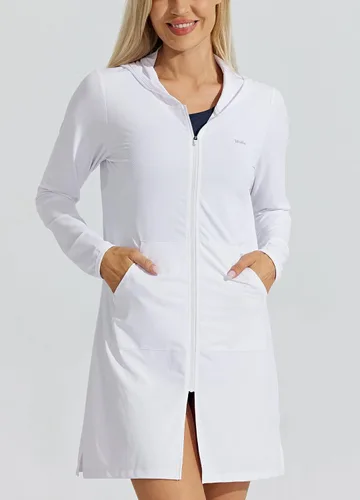 Vista 3 de Willit Chaqueta larga con capucha y protección solar UPF 50+ para mujer, ligera