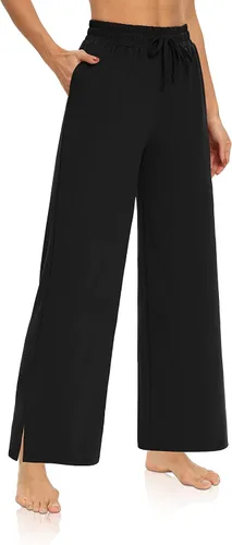 Vista 2 de DIBAOLONG Pantalones de pierna ancha para mujer, pantalones de yoga sueltos con cordón, cómodos pantalones de pijama palazzo con bolsillos