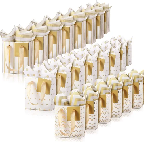 Vista 22 de Tenare - 24 pequeñas bolsas de regalo pequeñas de papel metálicas para fiestas, pequeñas con asas, papel de seda para joyas, envoltura de regalo
