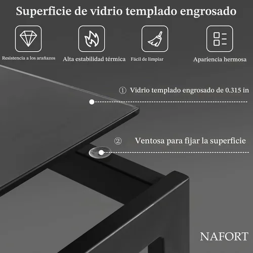 Vista 2 de NAFORT Juego de mesa de comedor para 4, mesa rectangular de vidrio templado de 48.5 pulgadas con 4 sillas de comedor de piel sintética negra, mesas