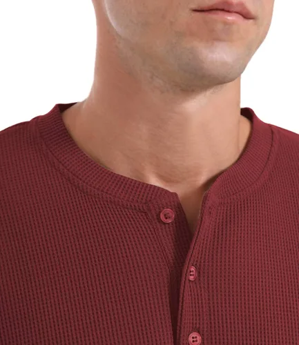 Vista 3 de QUALFORT Camiseta Henley de manga larga para hombre, de algodón, ligera, para hombre