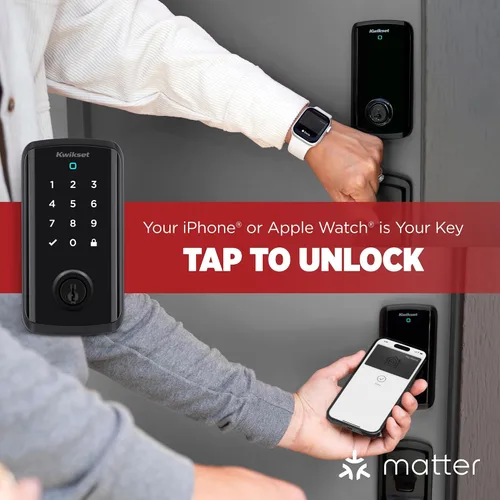 Vista 2 de Kwikset Halo Select Plus Cerrojo Inteligente de Pantalla Táctil Negro Mate Apple Home Keys Tap-to-Unlock, Wi-Fi y Matter Habilitado con Sensor