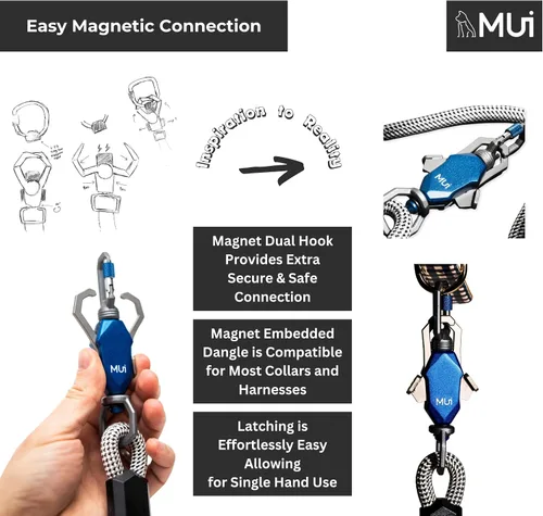 Vista 3 de MUI - Correas magnéticas para perros grandes, resistente, correa de perro de 6 pies con fácil conexión de doble gancho, funciona con cualquier