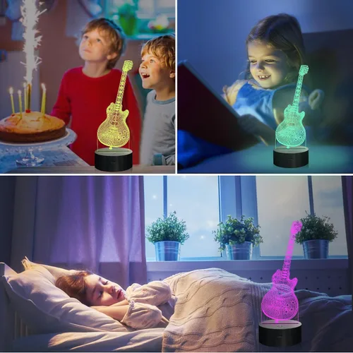 Vista 5 de Attivolife Lámpara de guitarra de regalo para guitarra eléctrica, luz nocturna 3D con control remoto + temporizador, lámpara de escritorio que