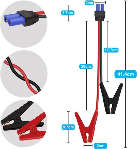 Vista 4 de Cable de arranque EC5, cables de arranque de batería de 10 AWG, los cables de arranque deben funcionar en todas las baterías para cargar la batería
