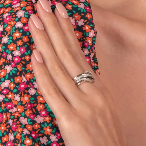 Vista 5 de Jewelili Anillo de plata de ley chapada en oro rosa de 110 quilates con diamantes blancos naturales