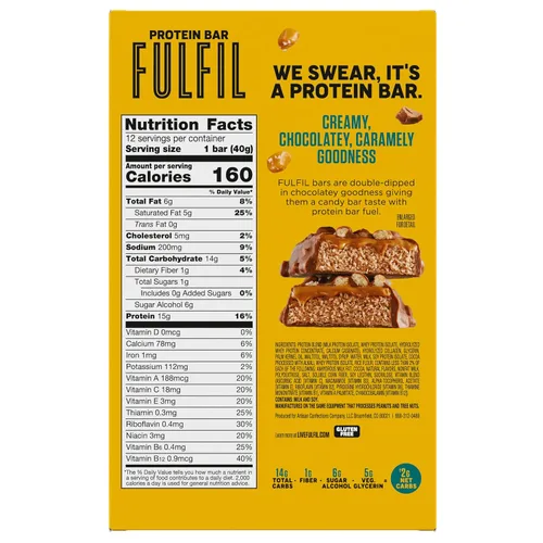 Vista 3 de FULFIL - Barras de proteína sabor chocolate con caramelo salado, libres de gluten con 15g de proteína, artículos básicos de despensa, 12