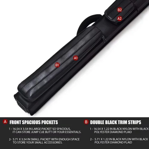 Vista 2 de Collapsar Estuche rígido para taco de piscina 2X2 Nylon/Polipiel Billar Sitck Fit 2-Piece Cue Up to 58" Nylon/Leatherette with Two Pockets