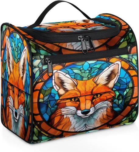 Vista 17 de cfpolar Animal Fox Flores Colgantes Neceser de Viaje Neceser Organizador de Maquillaje Bolsa de Almacenamiento de Cosméticos Baño Bolsa