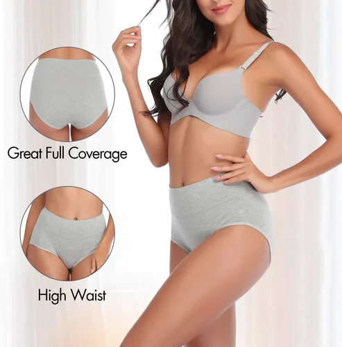 Vista 2 de OUENZ - Ropa interior de algodón para mujer, transpirable, lisa, cómoda, calzón suave de cintura alta