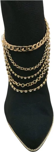Vista 6 de Pulsera de cadena de botas de joyería occidental para mujer, pulsera de metal dorado, tobillera con múltiples hebras, Metal