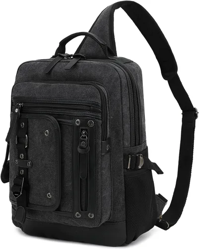 Vista 10 de Leaper Mochila bandolera para hombre: bolsa de mensajero de lona para hombre, bandolera de una sola correa para portátil, senderismo, escuela