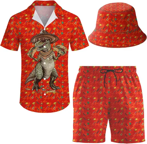 Vista 20 de Conjunto deportivo de 2 piezas para hombre, camisa hawaiana, pantalones cortos, camisa con botones y pantalones cortos con sombreros de pescador