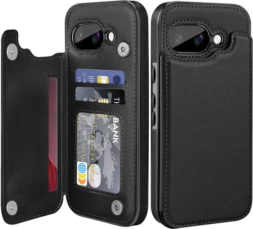 Vista 22 de Bizzib para Google Pixel 6A Funda de cuero tipo cartera con tarjetero, cubierta tipo libro con pata de pie, cierre magnético, funda protectora a