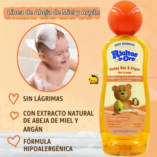Vista 6 de Ricitos de Oro Shampoo de Miel para bebé, Producto sin parabenos para la delicada piel del bebé, 250 ml cada una, 3 Botellas.