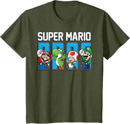 Vista 14 de Super Mario Bros Characters Letter Fill Graphic T-Shirt Camiseta, Negro
