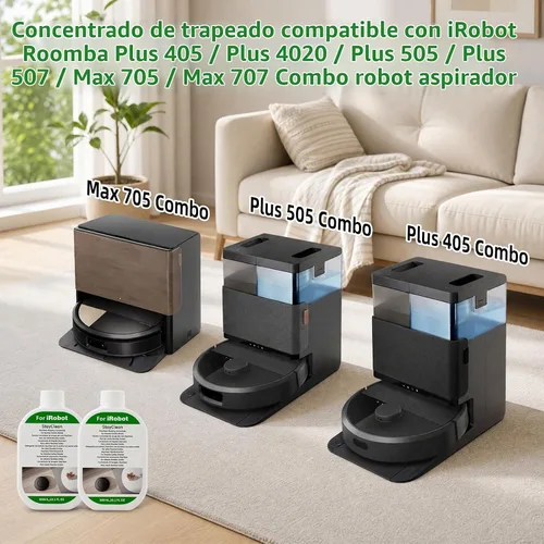 Vista 2 de Paquete de 2 soluciones de limpieza de suelos para iRobot Roomba Plus 405 Combo / 4020 Combo / 505 Combo / Combo 507/Combo Max 705 Combo / Max 707