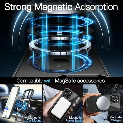 Vista 4 de JETech Funda magnética para iPhone 16 Pro Max de 6.9 pulgadas, compatible con MagSafe, a prueba de golpes, parte trasera transparente antiarañazos