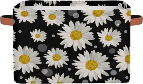 Vista 47 de Cesta de almacenamiento de flores y girasoles, organizador plegable grande para estantes, cubos de lona resistentes con asas para juguetes, armario